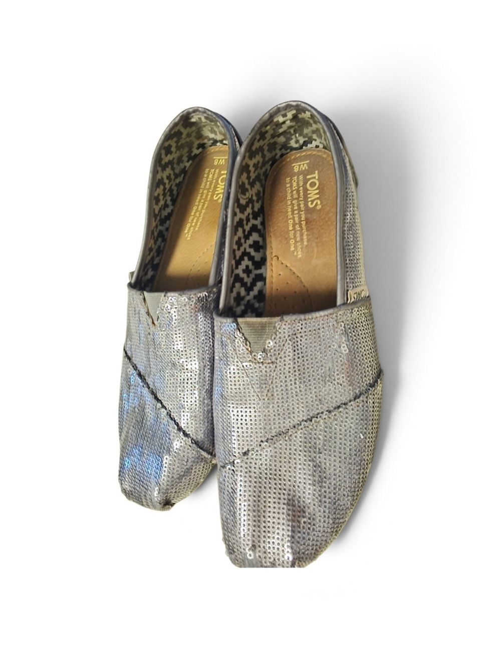 TOMS Silver Sequin Women’s Classic Slip-On Flats